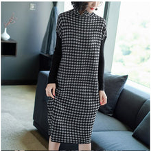 Load image into Gallery viewer, 602 ISINBOBO Women&#39;s Black Long Sleeve Houndstooth Knitting Stretch Sweater Dress