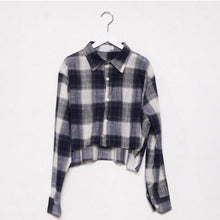 Load image into Gallery viewer, 325 CHEERART Buffalo Plaid Women&#39;s Long Sleeve Button-Up Plaid Crop Blouse
