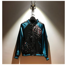 Load image into Gallery viewer, 206 Women&#39;s Blue Embroidery Bomber Jacket