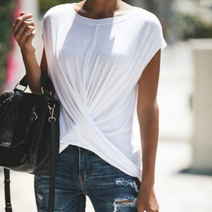 718 LLYGE Women's Irregular Short Sleeve O-Neck Twisted T-Shirt Plus