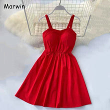 Load image into Gallery viewer, 748 Marwin Women&#39;s Solid Knee-Length Spaghetti Strap Empire Dresses
