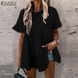1264 ZANZEA Women's Short Sleeve V-Neck Blouse Top Plus