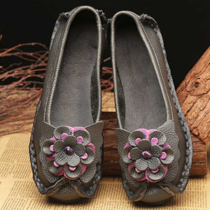 1388 Women's Round Toe Genuine Leather Flower Shoes