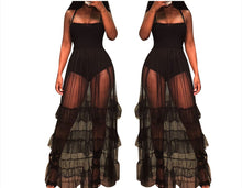 Load image into Gallery viewer, 555 Hirigin Sleeveless Mesh See Through Cascading Ruffle Evening Party Long Dress