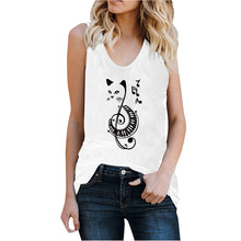 Load image into Gallery viewer, 553 Hillbilly Women&#39;s Musical Note Cat Print Sleeveless Tanks Tops Plus