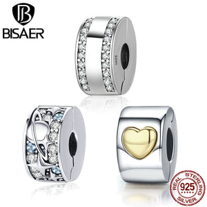 259 Bisaer Authentic Sterling Silver Stopper Heart Star CZ Beads Fits Pandora Bracelet