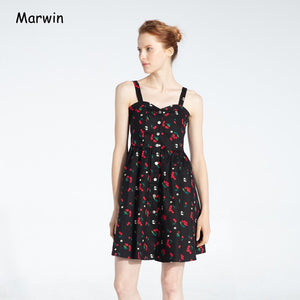 747 Marwin Summer Women's Spaghetti Strap Print Floral Sleeveless Empire Dresses
