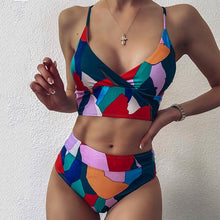 Load image into Gallery viewer, 874 OIMG Women&#39;s High Waist Printed Geometric Multicolor Bikini Set Swimsuit