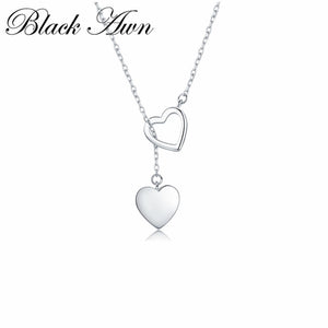 273 Black Awn High Quality 925 Sterling Silver Double Heart Pendant Necklace