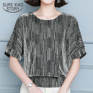 1023 SURE XIAO STORY Women's Glitter Elegant Shiny Sequin Tunic Blouse Plus