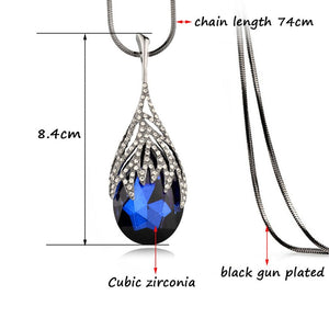 994 SINLEERY White Gold Plated Water Drop Blue Cubic Zirconia Big Pendant Necklace