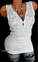 Load image into Gallery viewer, 714 Liva Girl Women&#39;s Cotton V-Neck Sleeveless Created Diamonds Tank Top Plus