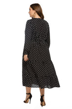 Load image into Gallery viewer, 411 DOIB Plus Size Black Polka Dot V-Neck Lantern Sleeve Dresses Plus