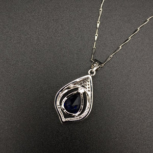 572 Huisept Sterling Silver 925 Water Drop Shape Blue Gem Zircon Pendant Necklace