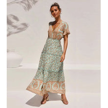 Load image into Gallery viewer, 605 Jastie Boho Floral Printed V-Neck Ruffle Sleeve Vintage Style Dress