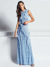Load image into Gallery viewer, 776 MoaaYina Fashion Designer Lace Patchwork Sleeveless Ruffles Long Dress