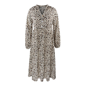 1156 Women's Long Sleeve Leopard Loose A-line Midi Dress