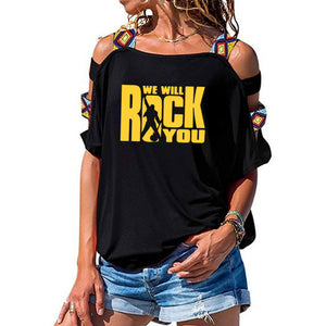 261 Bitter Coffee We Will Rock You Women's Queen Rock Band Hollow Out Tops