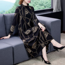 Load image into Gallery viewer, 577 Huti wjwyl Vintage Style Elegant Long Sleeve Loose Black Print Maxi Dresses Plus
