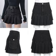 Load image into Gallery viewer, 1419 Women&#39;s Vintage Style Pleated Ties Empire Waist Denim Skirts
