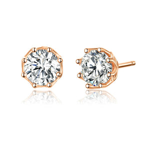 215 BAMOER Authentic 925 Sterling Silver Classic Clear Cubic Zircon Small Stud Earrings