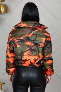 352 Comfy Apparel Store Short High Collar Zipper Camouflage Print Parka Coats Plus