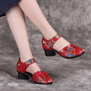 1392 Women's Genuine Leather Floral Breathable Peep Toe Sandals