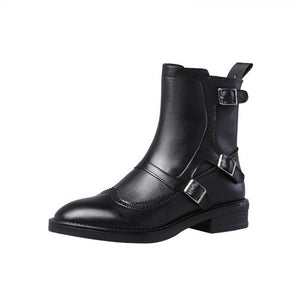 564 Holy Jasmine Women's Genuine Leather Microfiber Low-heeled Ankle Boots