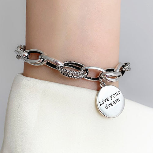 1225 XIYANIKE 925 Thai Sterling Silver Love Heart Thick Chain Pendant Bracelet