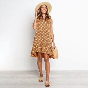 722 Lossky Women Summer Polka Dot Chiffon Sleeveless A-Line Beach Mini Dress Plus