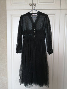 193 AreMoMuWha Women's Elegant V-neck Crochet Polka Dot Hollow Out Mesh Dress