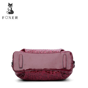 482 FOXER Brand Wine Red Women's Genuine Leather Sequin Large Capacity Handbag