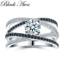 Load image into Gallery viewer, 1281 [BLACK AWN] Women&#39;s 925 Sterling Silver CZ Hollow Engagement Rings