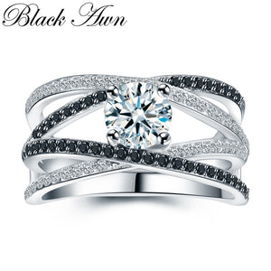 1281 [BLACK AWN] Women's 925 Sterling Silver CZ Hollow Engagement Rings