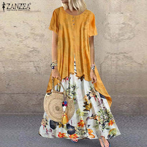 1268 ZANZEA Women's Summer Vintage Style Short Sleeve Floral Print Dress Plus
