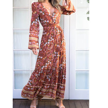 Load image into Gallery viewer, 1045 TEELYNN Women&#39;s V-neck Long Sleeve Gypsy Style Floral Long Dresses