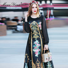 Load image into Gallery viewer, 777 MoaaYina Fashion Designer Long Sleeve Vintage Style Floral Print Maxi Dress