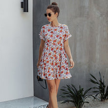 Load image into Gallery viewer, 799 MOXFCIZO Women&#39;s Flower Print Short-Sleeved Casual Loose Dress
