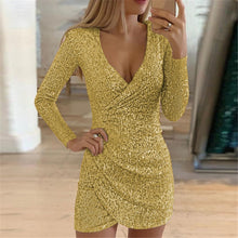 Load image into Gallery viewer, 1415 Women&#39;s Long Sleeve Deep V-neck Sequined Mini Dress