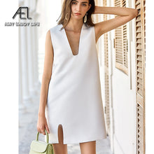 Load image into Gallery viewer, 155 AEL Women&#39;s White Sleeveless Straight Silhouette Wrap Tank Mini Dress