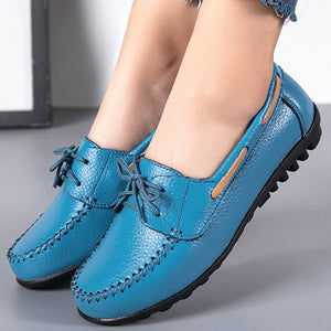 523 Genuine Leather Nurses Flat Moccasins Breathable Lace-up Walking Shoes