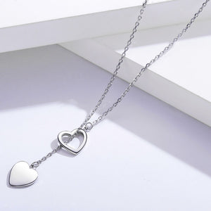 273 Black Awn High Quality 925 Sterling Silver Double Heart Pendant Necklace