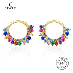 427 E 14K Gold Plated 925 Sterling Silver Colorful Cubic Zirconia Hoop Earrings