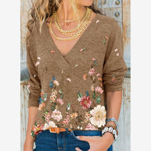 Load image into Gallery viewer, 996 Snake YX Women&#39;s V-neck Flower Print Long Sleeve Casual Loose T-shirt Plus