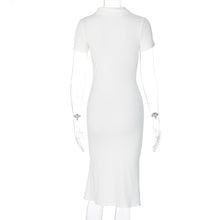 Load image into Gallery viewer, 365 Cryptographic Women&#39;s Turn-Down Collar Short Sleeve Split Midi Dress