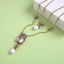 Load image into Gallery viewer, 660 KISS ME Crystal Resin Cultured Pearl Beetle Insect Pendant Necklace Double Layers