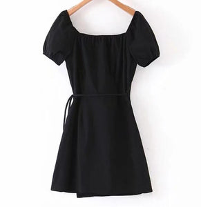 1150 Women's French V-neck Short Sleeve Front Slit Wrap Dress