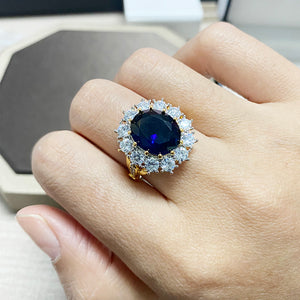 815 Nasiya Luxury Golden Color Big Oval Sapphire Sterling Silver Gemstone Ring