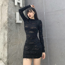 Load image into Gallery viewer, 542 Helisopus Women&#39;s Gothic Black High Waist Long Sleeve Mini Dress