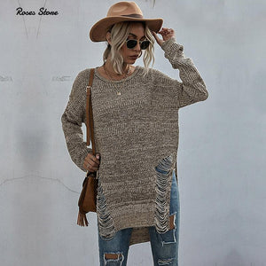 708 LISCN Women's Ripped Distressed Long Sleeve Ribbed Sweater Tops
